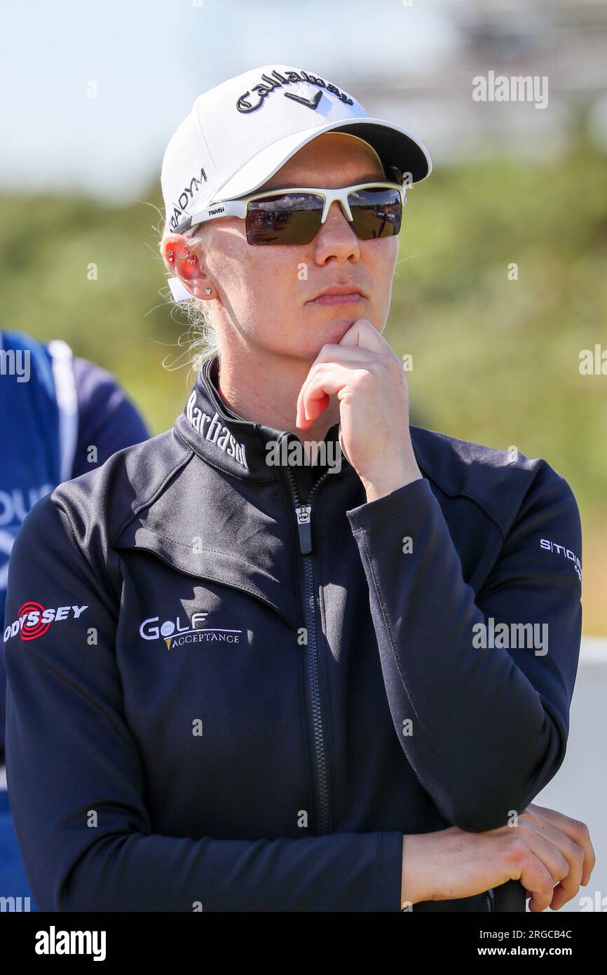 Madelene Maria Sagstrom, schwedische Profi-Golferin, spielt beim Scottish Women's Open Golfturnier, das bei Dundonald Links Irvine stattfindet Stockfoto