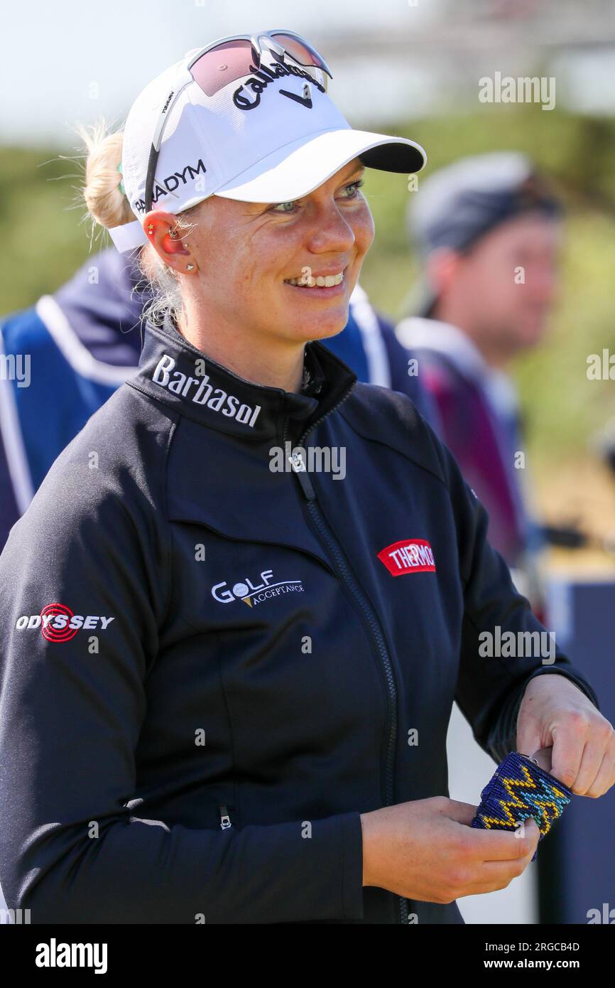 Madelene Maria Sagstrom, schwedische Profi-Golferin, spielt beim Scottish Women's Open Golfturnier, das bei Dundonald Links Irvine stattfindet Stockfoto