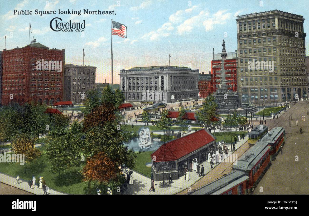 Cleveland, Ohio, USA – Öffentlicher Platz mit Blick nach Nordosten Stockfoto