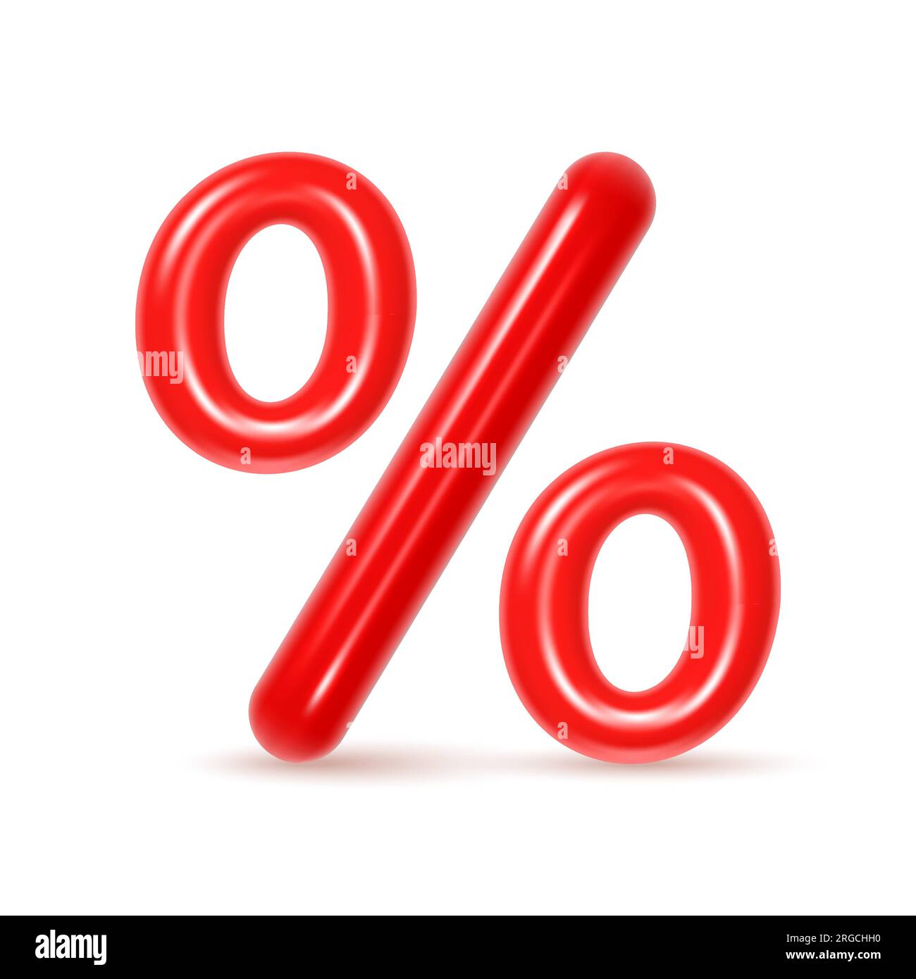 Prozentzeichen, glänzender Stil mit Reflexionen. Red Discount in Prozent. Großer Verkauf. Vektor 3D-Abbildung. Stock Vektor