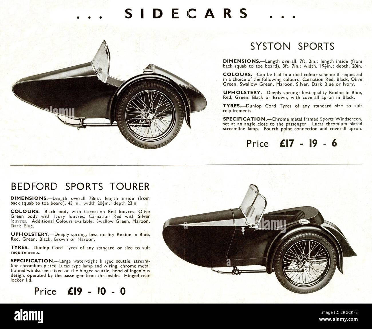 Werbespot, Rudge-Whitworth Motor Cycle Sidecars Stockfoto