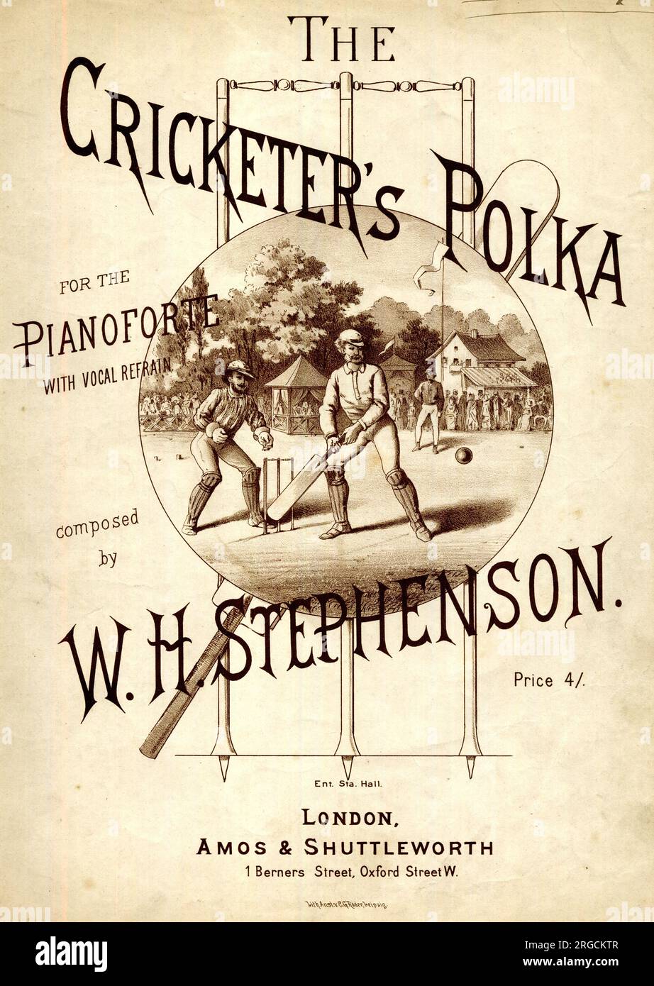 Musikcover, die Polka des Cricketers, für den Pianoforte mit Gesangsleder, komponiert von W.H. Stephenson Stockfoto