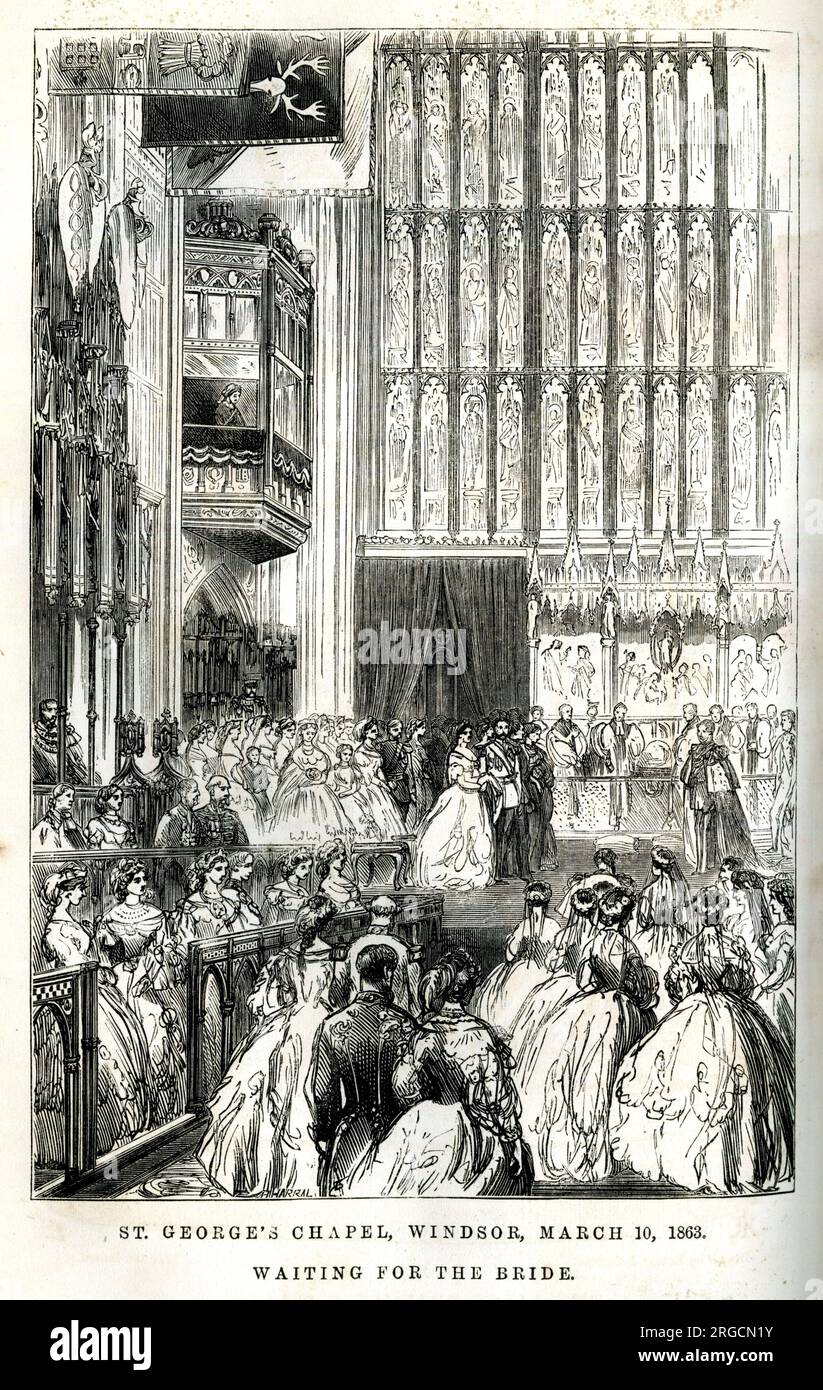Warten auf die Braut, Heirat von Prinz und Prinzessin von Wales, St. George's Chapel, Windsor, 10. März 1863 Stockfoto