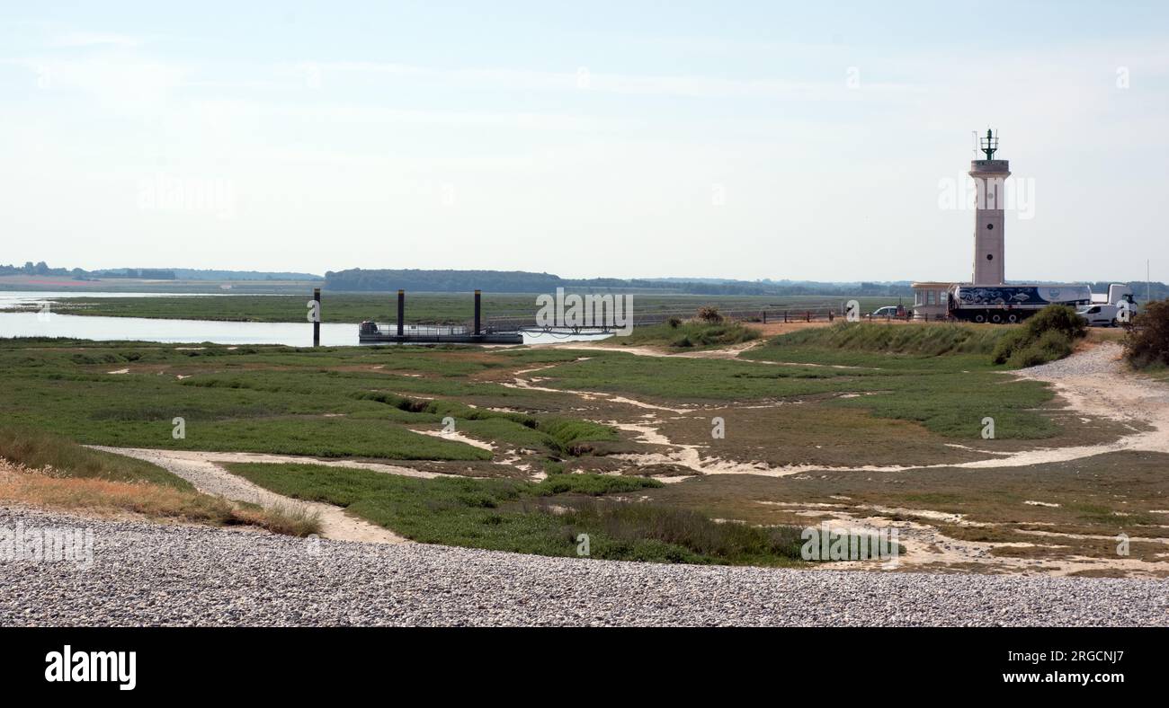 Der Leuchtturm in Le Hourdel an der Baie de Somme Stockfoto