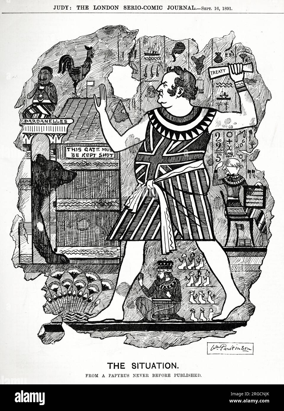 Politischer Cartoon, die Situation, Großbritannien in Ägypten aus einem nie zuvor veröffentlichten Papyrus - satirische Darstellung von William Harcourt MP Stockfoto