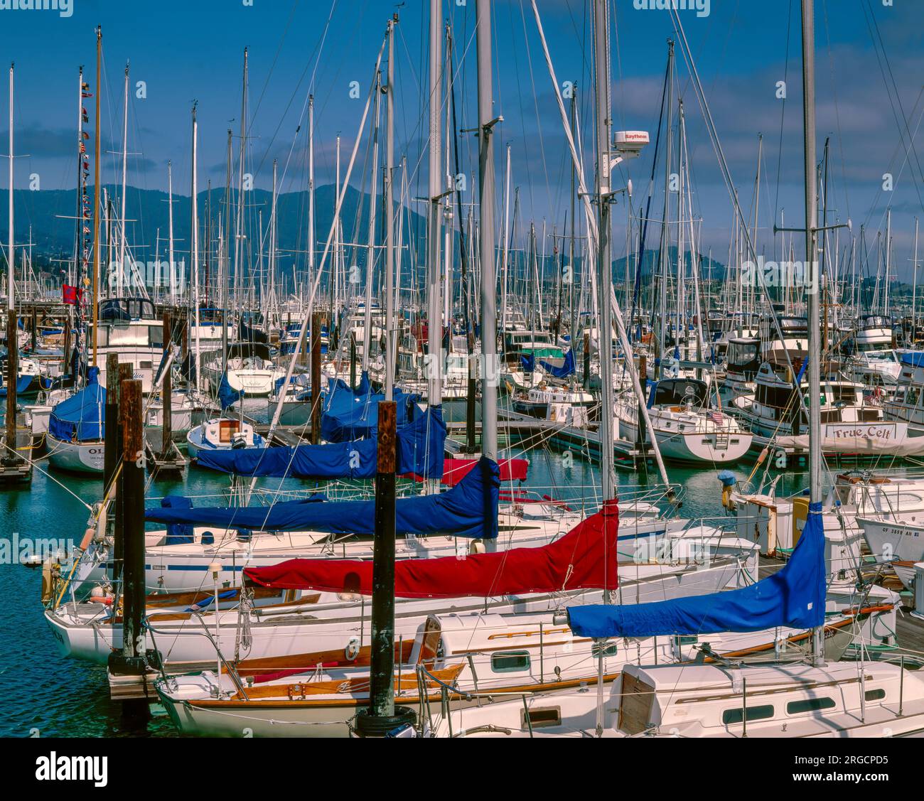 Sausalito Harbor, Mount Tamalpais, Marin County, Kalifornien Stockfoto