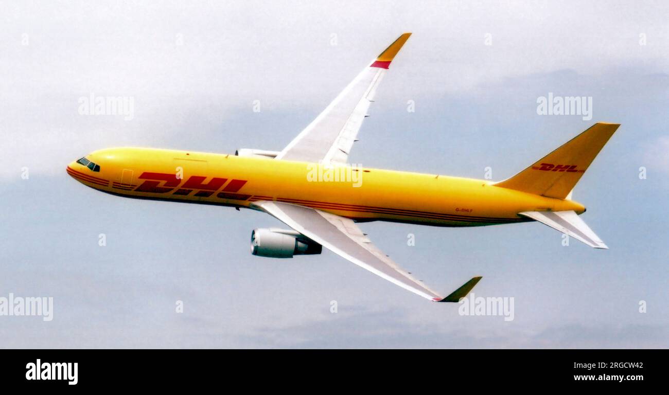 Boeing 767-3JHF(er)(WL) G-DHLF (msn 37806, Leitungsnummer 981) von DHL Air, am 8. Juli 2012 bei der Royal International Air Tattoo – RAF Fairford. Stockfoto