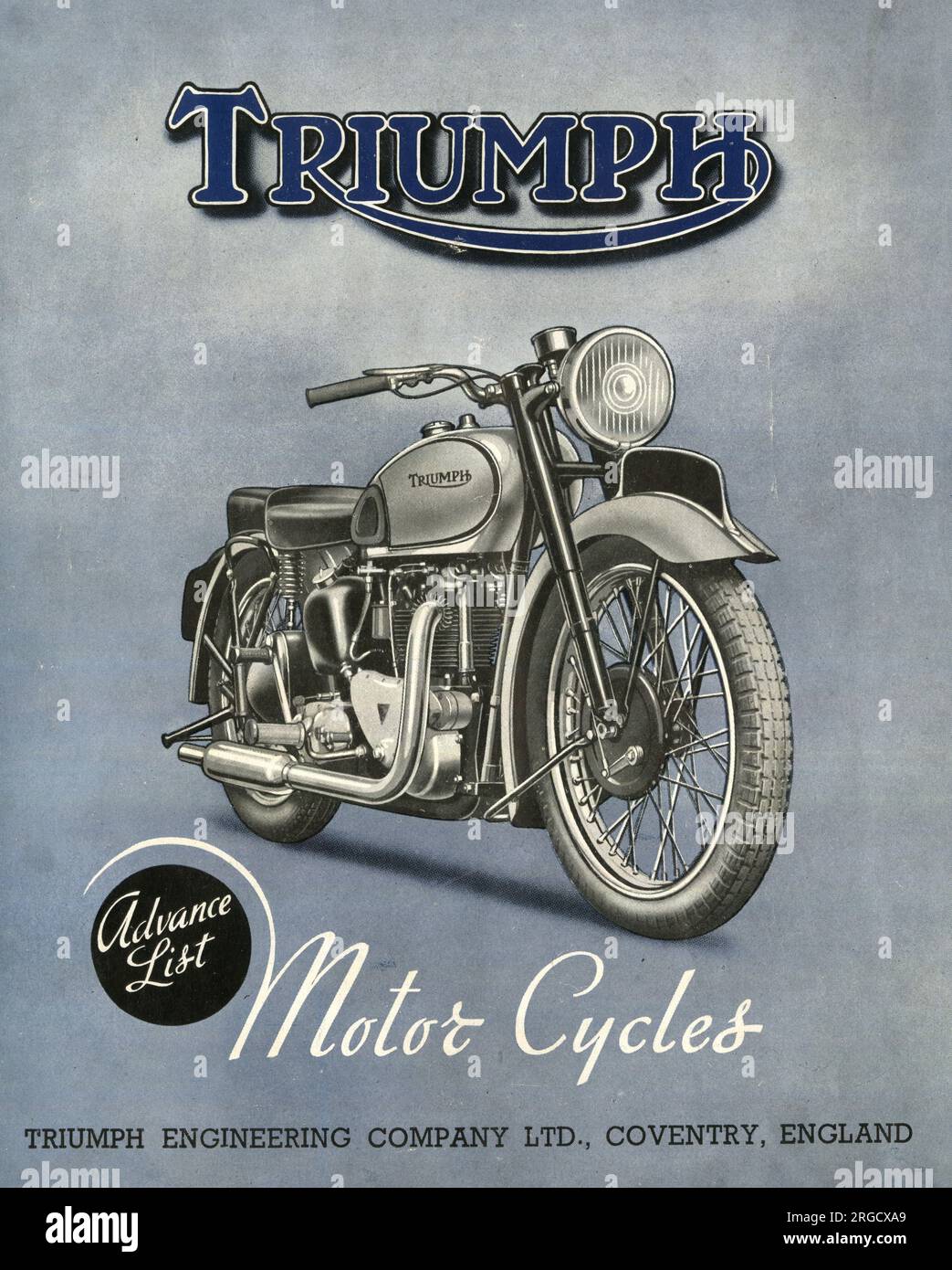 Triumph Motor Cycles, Advance List, Cover-Design der Verkaufsbroschüre, Triumph Engineering Company, Coventry Stockfoto