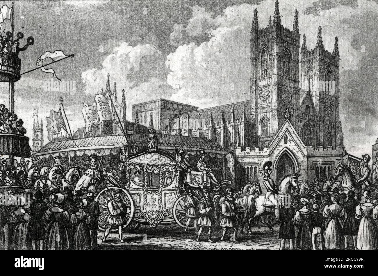 Königin Victoria trifft in Westminster Abbey ein, London, für ihre Krönung Stockfoto