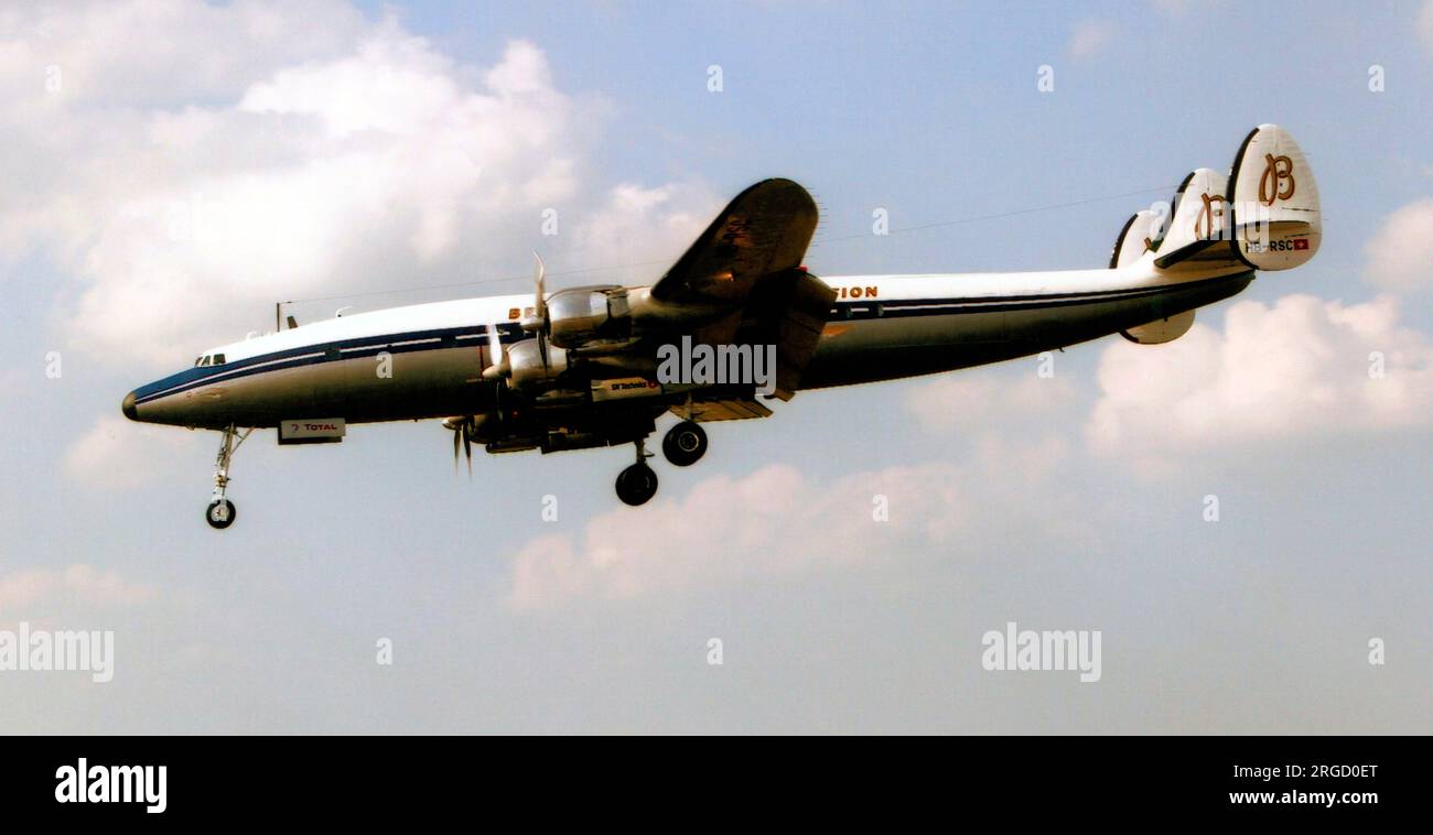 Lockheed C-121C Super Constellation HB-RSC (msn 4175, ex N73544, ex 54-0156), betrieben vom Breitling Team. Stockfoto