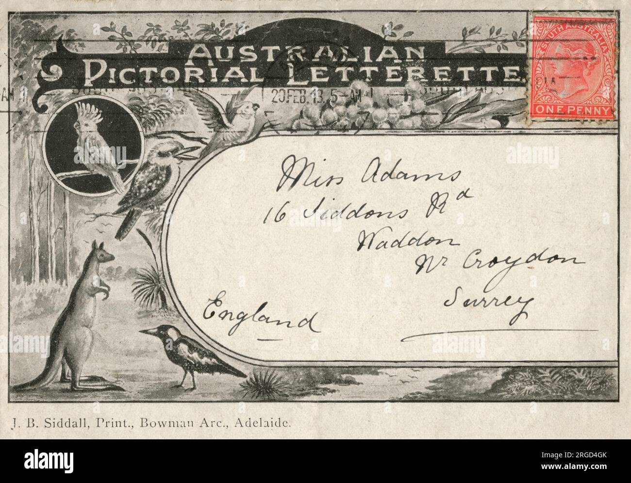 Souvenir von Adelaide - Einband mit australischem Schriftzug - J. B. Siddall, Drucker - Bowman Arcade, Adelaide. Stockfoto