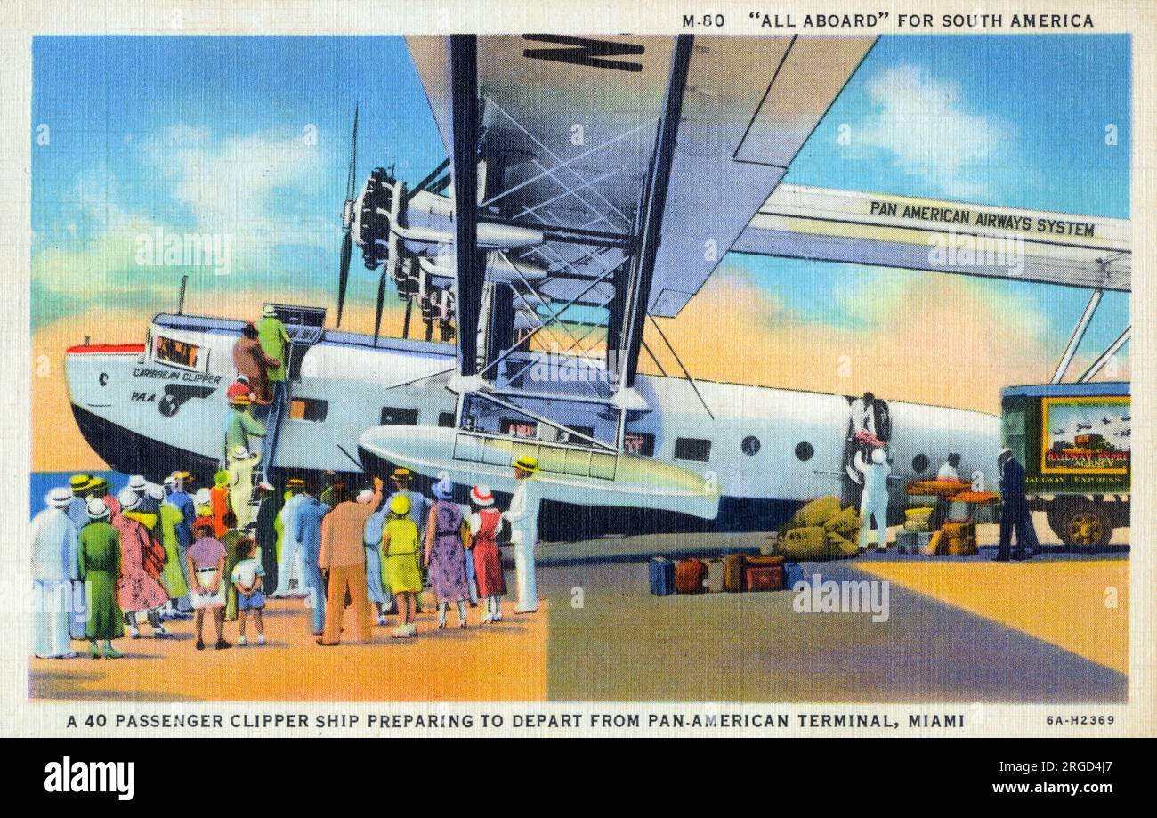 Ein karibisches Clipper-Schiff mit 40 Passagieren, das sich auf den Abflug nach Südamerika vom Panamerikanischen Terminal, (PAA) Miami, USA, vorbereitet. Stockfoto