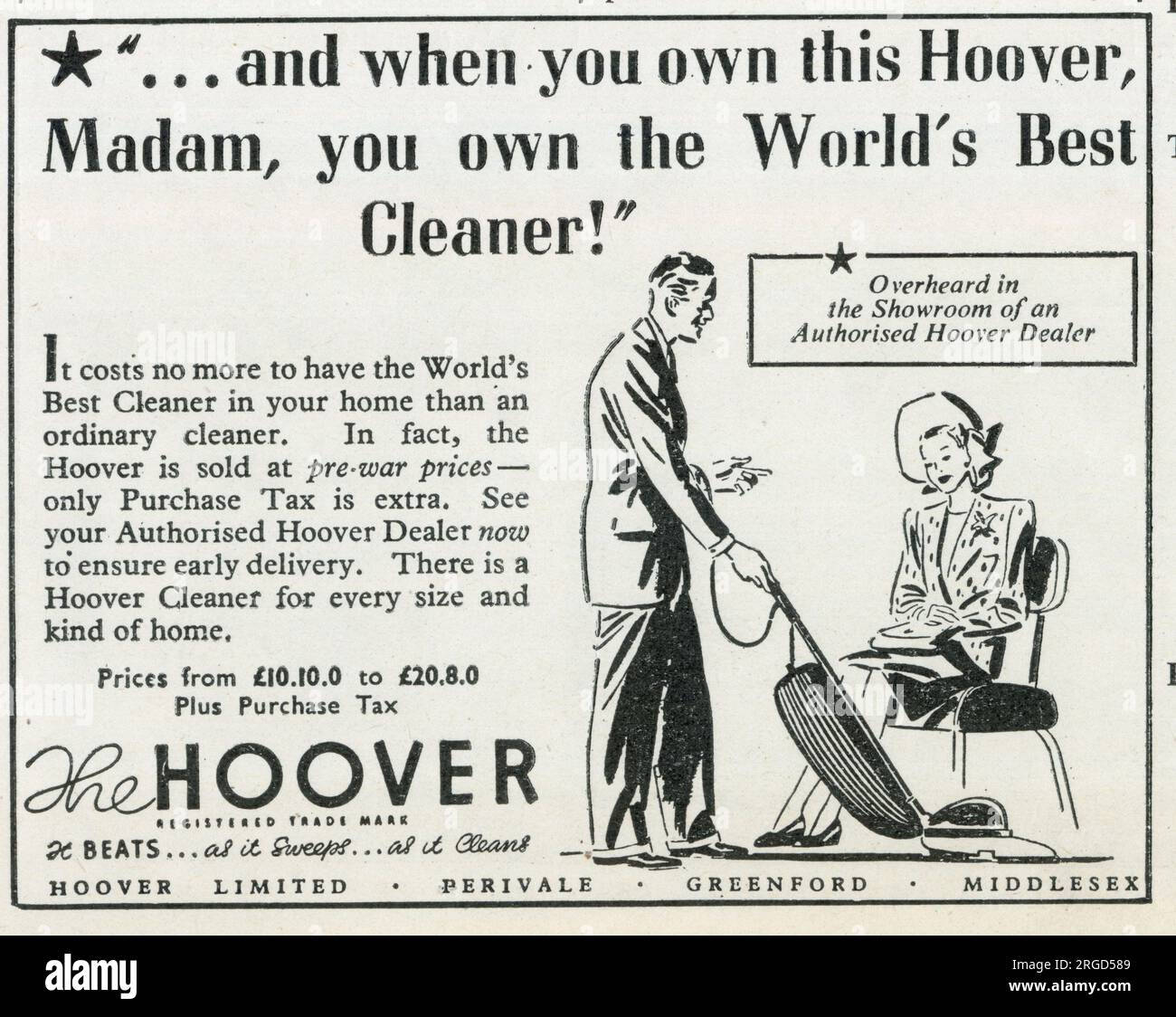 Werbung für Hoover, den weltbesten Staubsauger Stockfoto