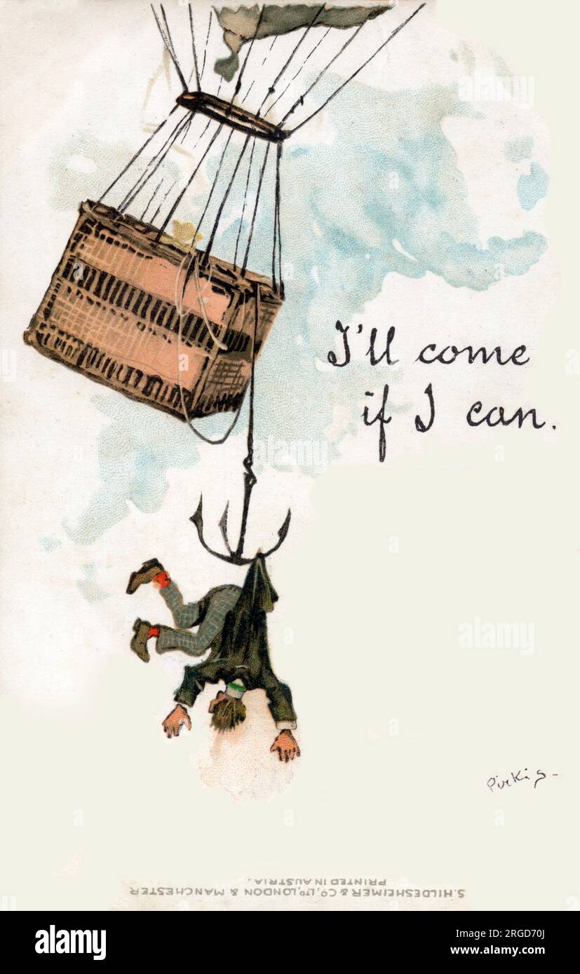 Ich komme, wenn ich kann - ein Gentleman erleidet einen unglücklichen Ballonunfall! Stockfoto