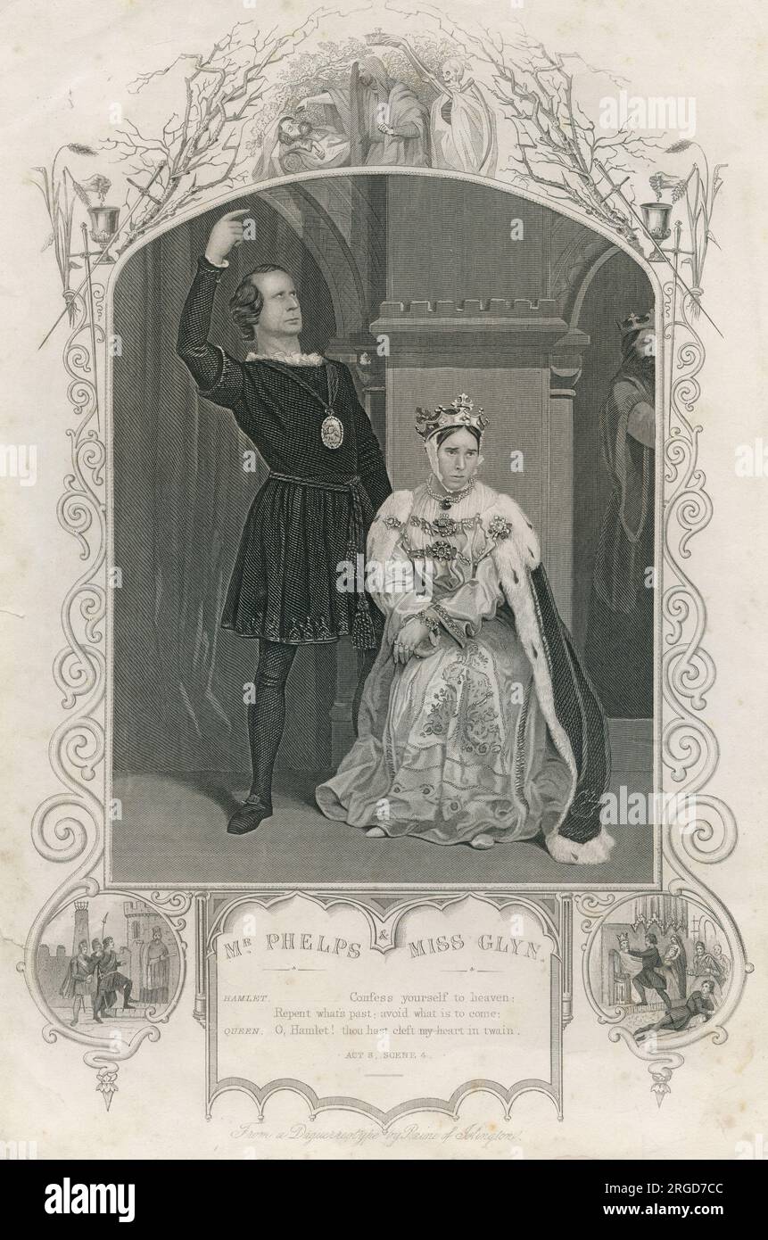 Samuel Phelps als Hamlet und Isabella Glyn als Königin Gertrude in Shakespeares Tragödie Hamlet, Akt III, Szene IV Stockfoto