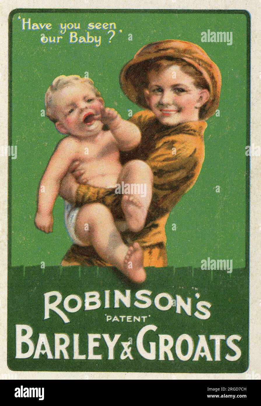 Werbespot, Robinson's Patent Gerste & Grobgrieß – Haben Sie schon unser Baby gesehen? Stockfoto