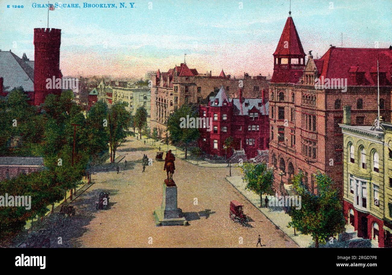 Grant Square, Brooklyn, New York, USA – Reiterstatue von Generalmajor Ulysses S. Grant. Stockfoto