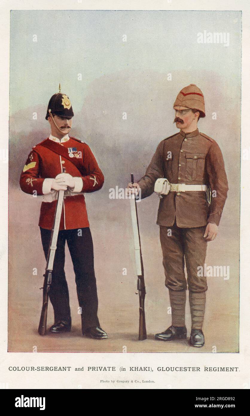 Farbenfeldwebel und Gefreiter in Khaki, Gloucester Regiment Stockfoto