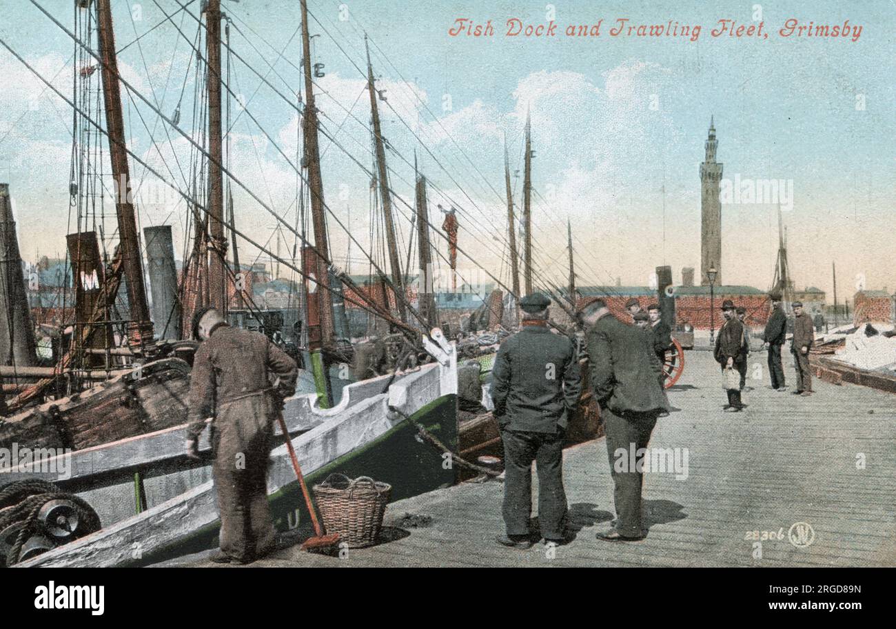 Fischdock und Schleppnetzflotte, Grimsby, Lincolnshire Stockfoto