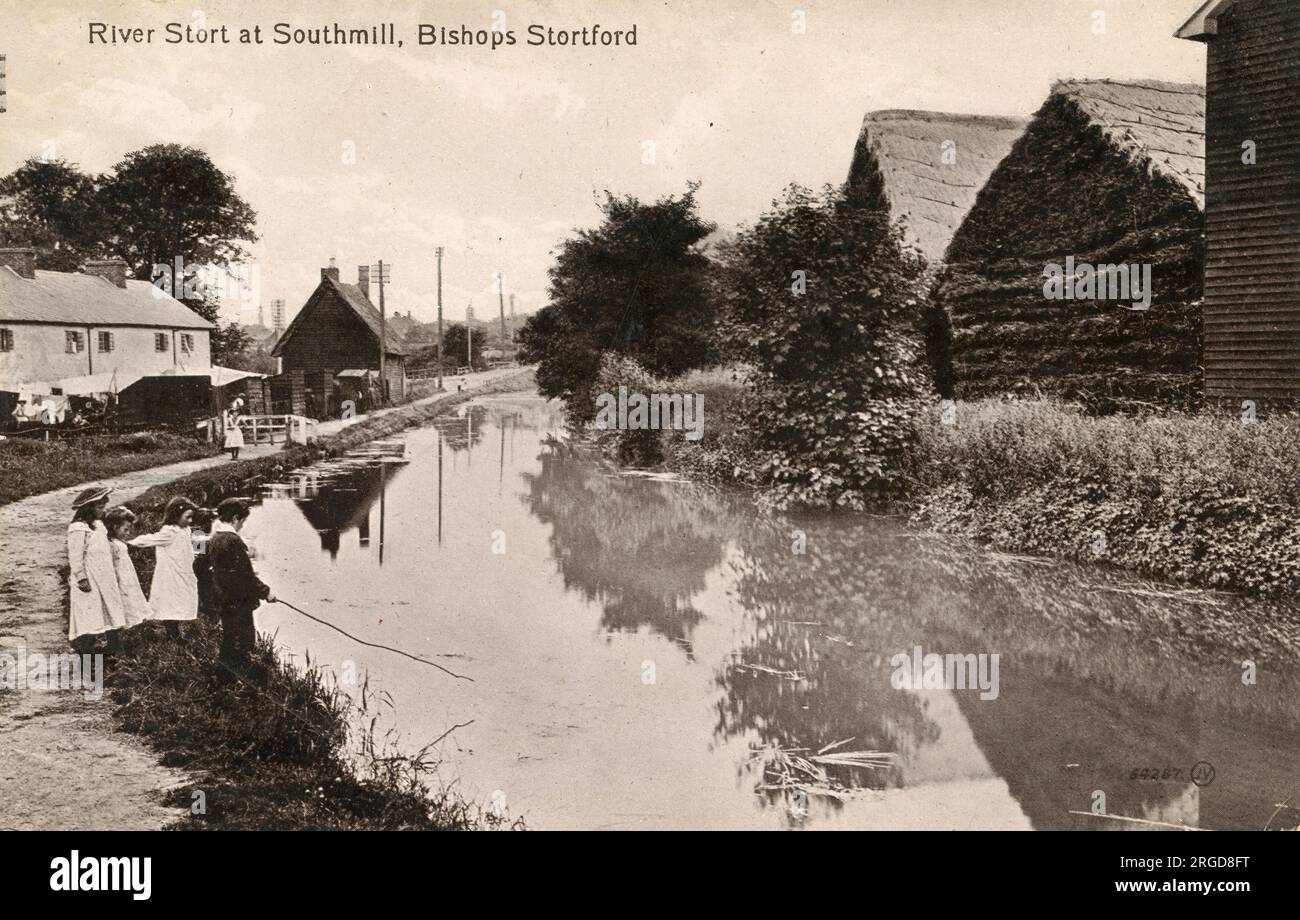 River Stort in Southmill, Bishops Stortford, Hertfordshire - Postkarte der Valentinsserie 1914 Stockfoto