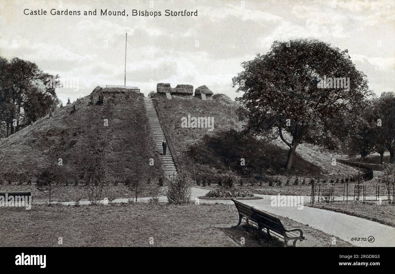 Castle Gardens and Mound, Bishops Stortford, Hertfordshire - Postkarte der Valentinsserie 1914 Stockfoto