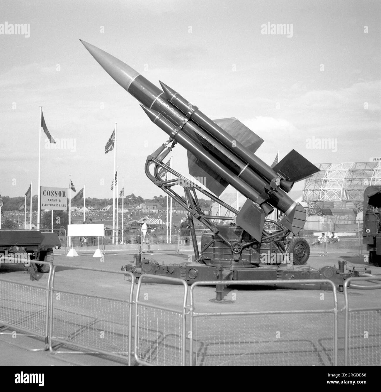 English Electric Thunderbird I, Boden-Luft-Rakete auf der SBAC Farnborough-Flugschau am 6. September 1958. Stockfoto