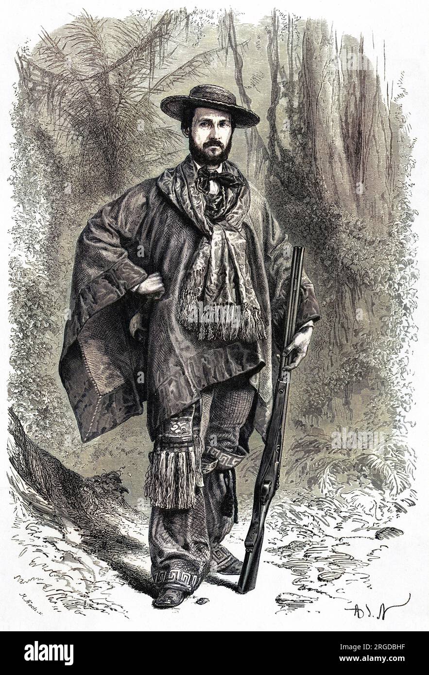 LAURENT DE SAINT-CRICQ (nom-de-plume PAUL MARCOY), französischer Reisender in Südamerika und im Pazifik, dargestellt in seinem malerischen Reise-Outfit. Stockfoto