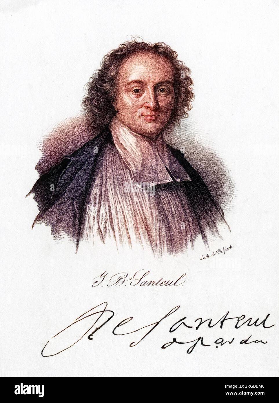 JEAN BAPTISTE SANTEUIL, französischer Kirchenmann und Dichter mit seinem Autogramm Stockfoto