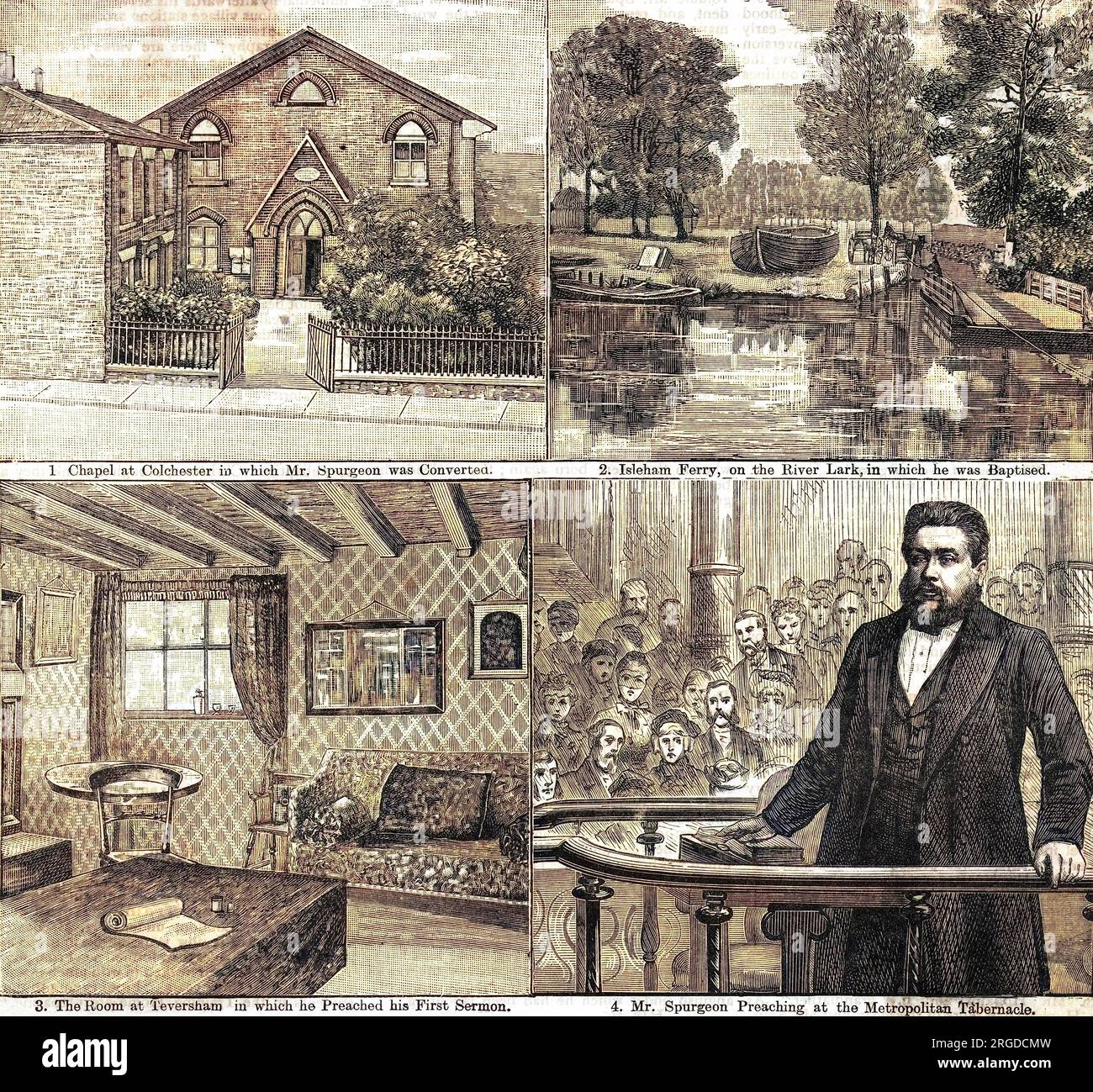 Orte, die mit dem beliebten Prediger Charles Spurgeon in Verbindung gebracht werden. Stockfoto