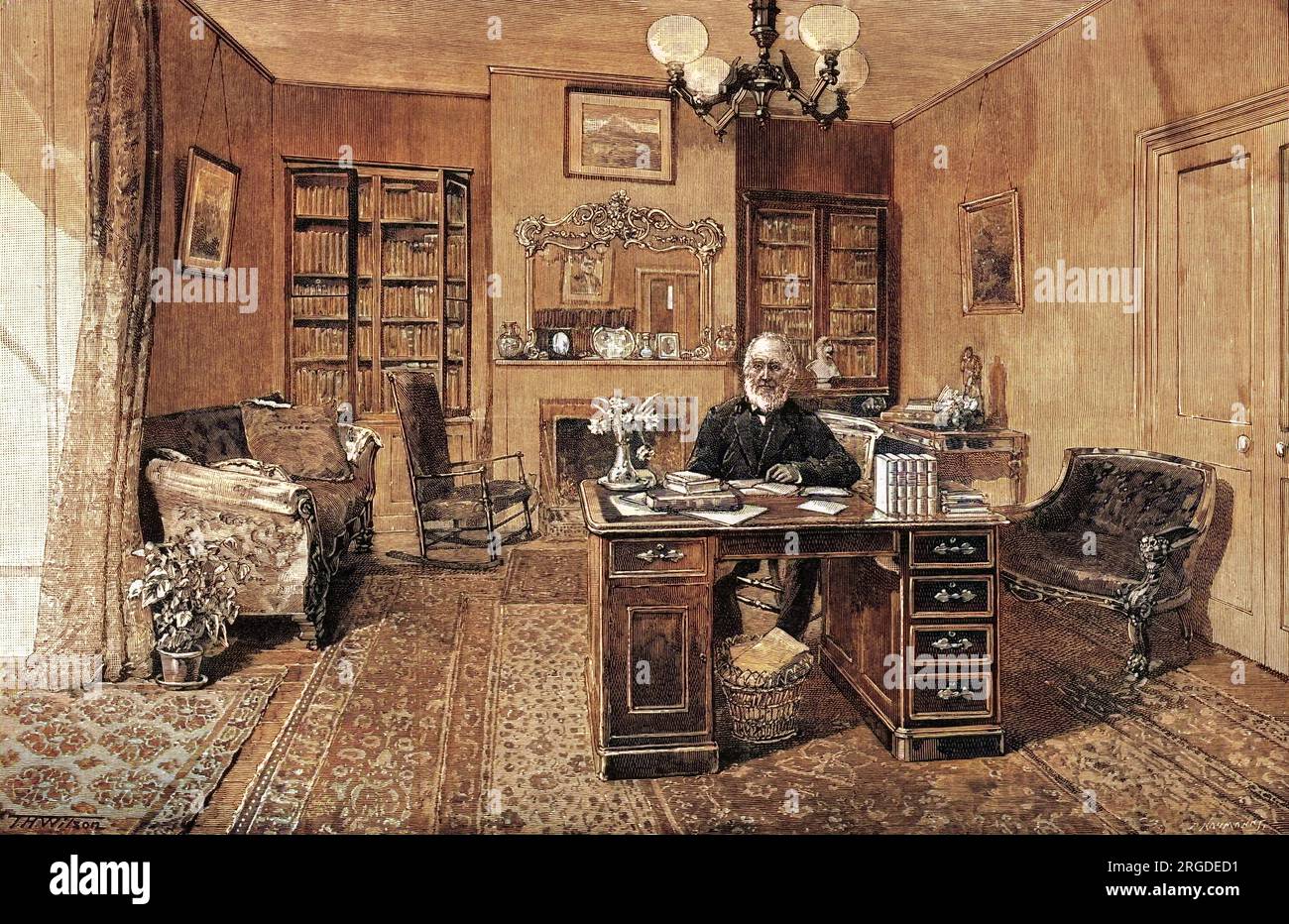 JOHN GREENLEAF WHITTIER, amerikanischer Dichter in seinem Arbeitszimmer 1892 Stockfoto