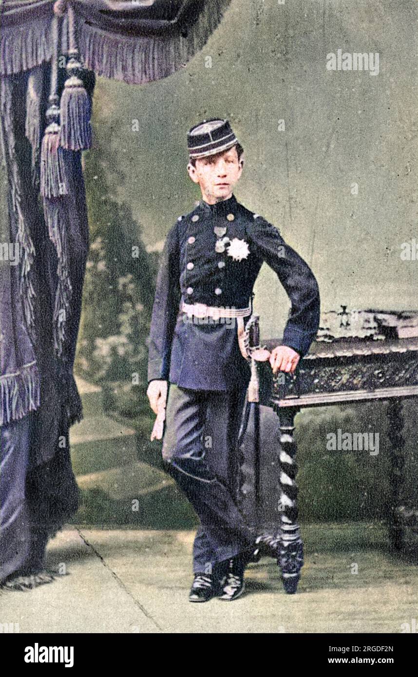 Prinz LOUIS NAPOLEON als Kadett: Im Alter von nur 13 Jahren zieht er mit Papa in den Krieg. Nach der Niederlage in Sedan flieht er nach Belgien und dann nach England. Stockfoto