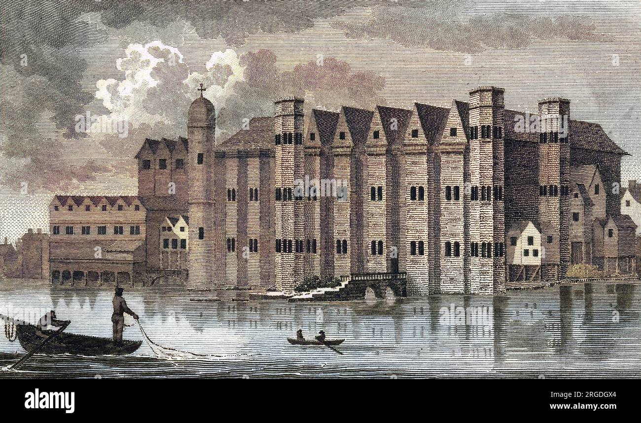 Auch bekannt als Castle Baynard : ein großartiges Haus an der Themse in Blackfriars aus dem 11. Jahrhundert, das jedoch regelmäßig bis zu seiner Zerstörung im Großen Feuer wiederaufgebaut wird. Stockfoto