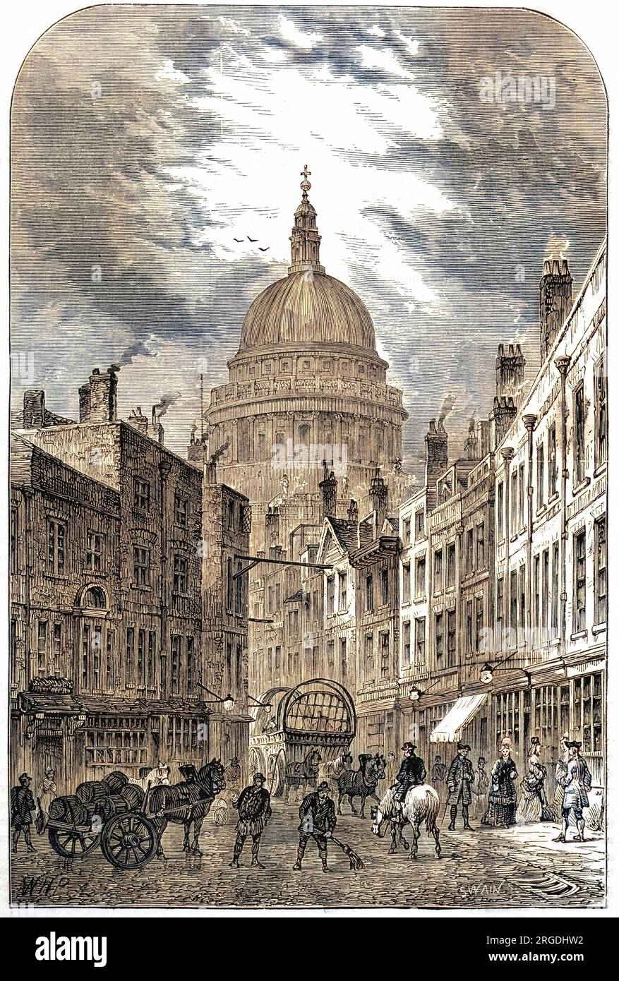 St. Martins-le-Grand, mit einem Blick auf St. Paul's, im 18. Jahrhundert. Stockfoto