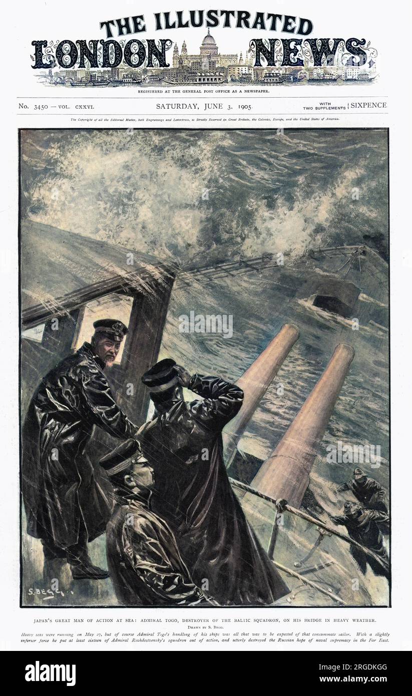 Admiral Togo auf seiner Brücke bei schwerem Wetter während des Russisch-Japanischen Krieges. Stockfoto