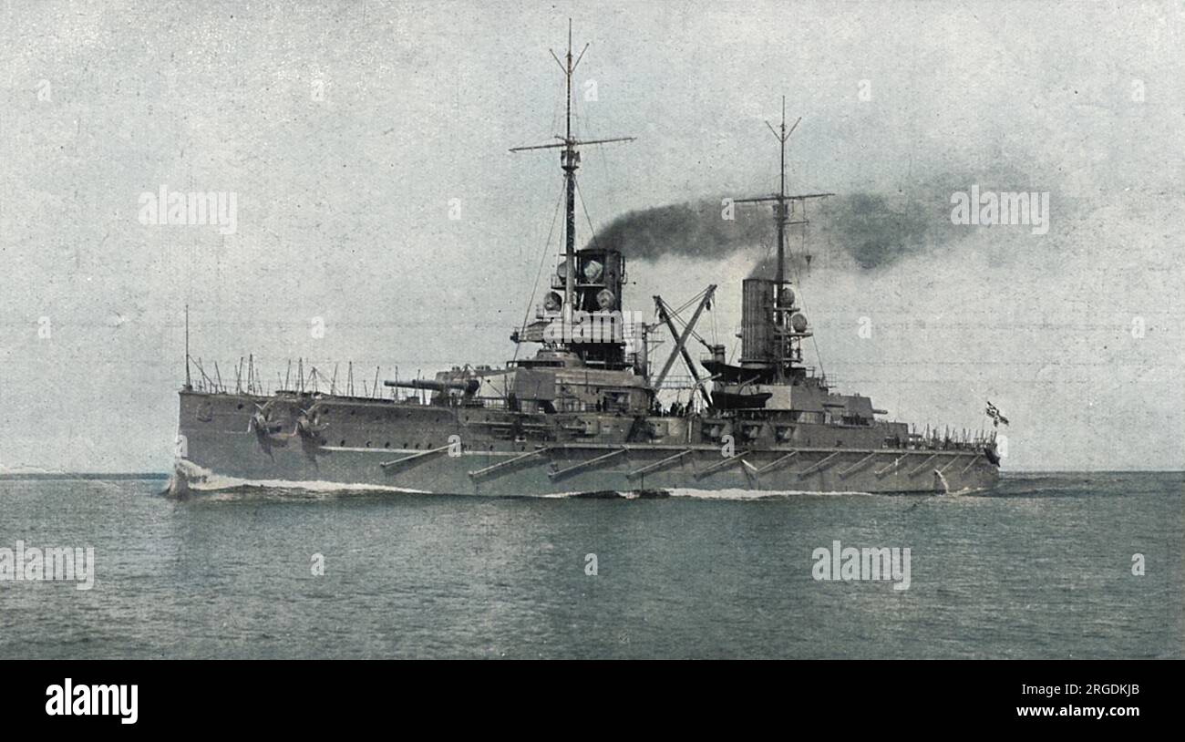 Die SMS Prinzregent Luitpold wurde 1912 ins Leben gerufen und war ein deutsches Schlachtschiff der Kaiser-Klasse. Sie nahm 1916 an der Schlacht von Jütland Teil und war eines der deutschen Schiffe, die im Juni 1919 in Scapa Flow versenkt wurden Stockfoto