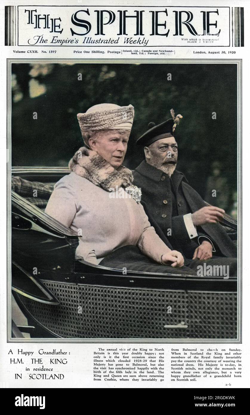 König George V. und Königin Mary sahen hier, wie sie von Crathie zurückkehrten, wo sie am Sonntag immer von Balmoral in die Kirche gingen. Stockfoto