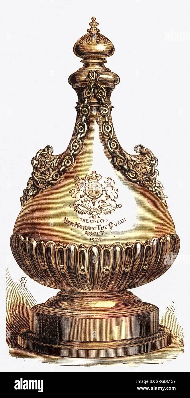 Die goldene Vase der Königin, die Königin Victoria 1874 als Preis für eines der Ascot-Rennen verlieh. Eine große goldene Flocke im Stil von Königin Annes Zeit, hergestellt von R. & S. Garrard & Co Stockfoto