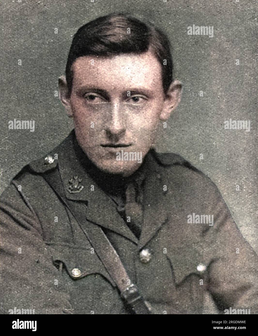 Lieutenant Roland Gerard Garvin (1895-1916), bekannt als GED seiner Familie, vom 7.. Bataillon, South Lancashire Regiment. Ältestes Kind und einziger Sohn des einflussreichen Journalisten, Autors und Redakteurs James Louis Garvin, der von 1908 bis 1947 Redakteur des Beobachters und der Encyclopaedia Britannica war. GED sollte mit einem Geschichtsstipendium an das Christ Church College in Oxford gehen, trat aber Ende August 1914 bei. Er wurde am 23. Juli 1916 im Einsatz getötet, ertappt durch Maschinengewehrfeuer, während er seine Firma gegen die stark befestigten deutschen Stellungen nördlich von Bazentin-le-Petit anführte. Stockfoto