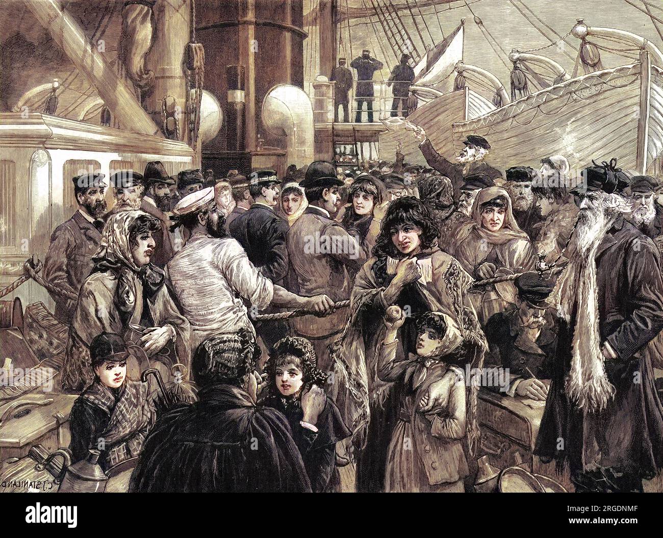 Auswanderung der russischen Juden - der Arzt, der die Zwischenlandpassagiere vor ihrem Abflug aus Liverpool untersucht. Eine Szene an Bord des Guion-Schiffs "Wisconsin", in der Mersey. Stockfoto