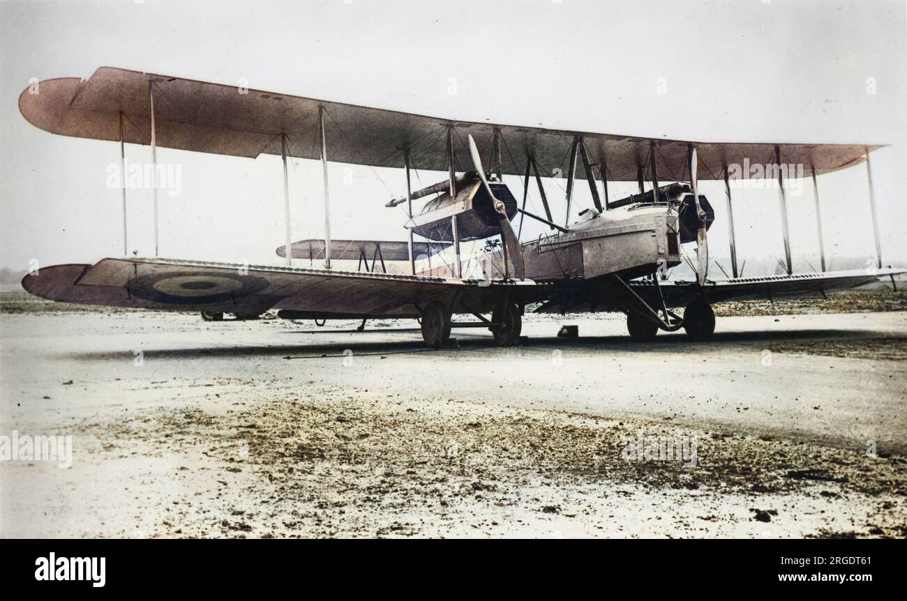 Das schwere Bombenflugzeug Vickers Vimy FB 27A mit zwei Fiat-Triebwerken, das von der RAF während des Ersten Weltkriegs verwendet wurde. Stockfoto