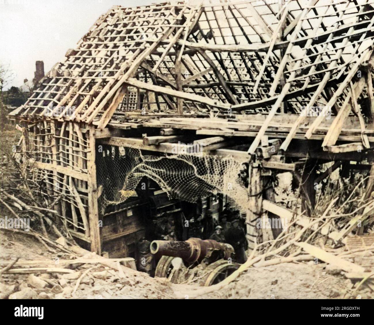 Eine deutsche 8-Zoll-Waffe, die Highlanders an der Westfront in Frankreich während der Cambrai-Offensive im Ersten Weltkrieg gefangen nahmen. Stockfoto