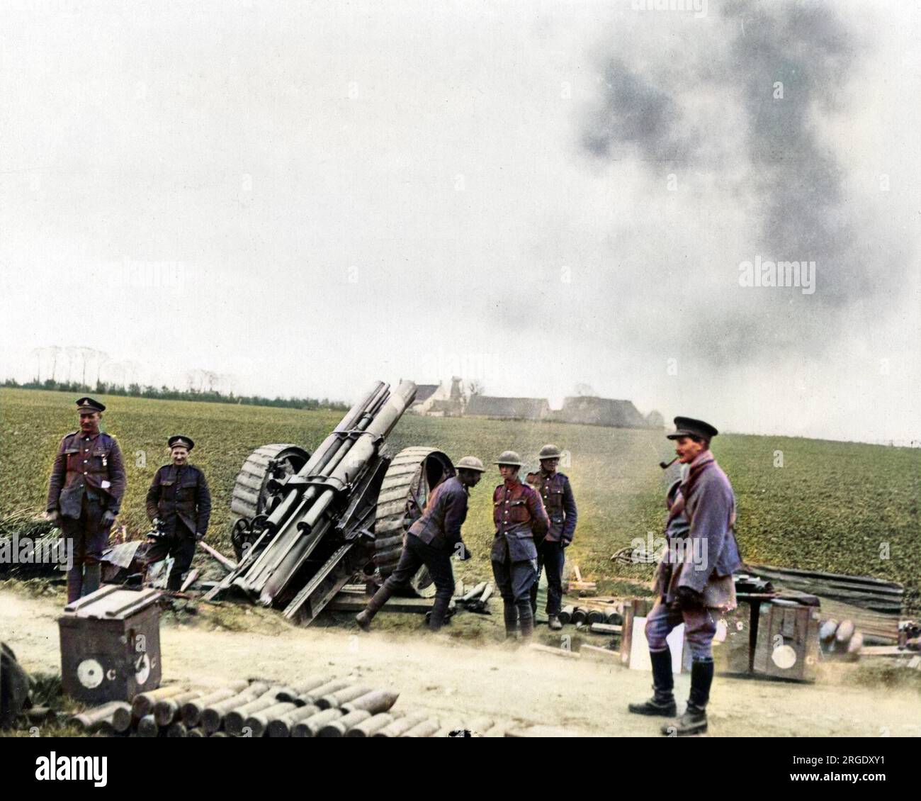 Britische Waffen halten den deutschen Vormarsch an der Westfront in Frankreich im Ersten Weltkrieg auf. Stockfoto