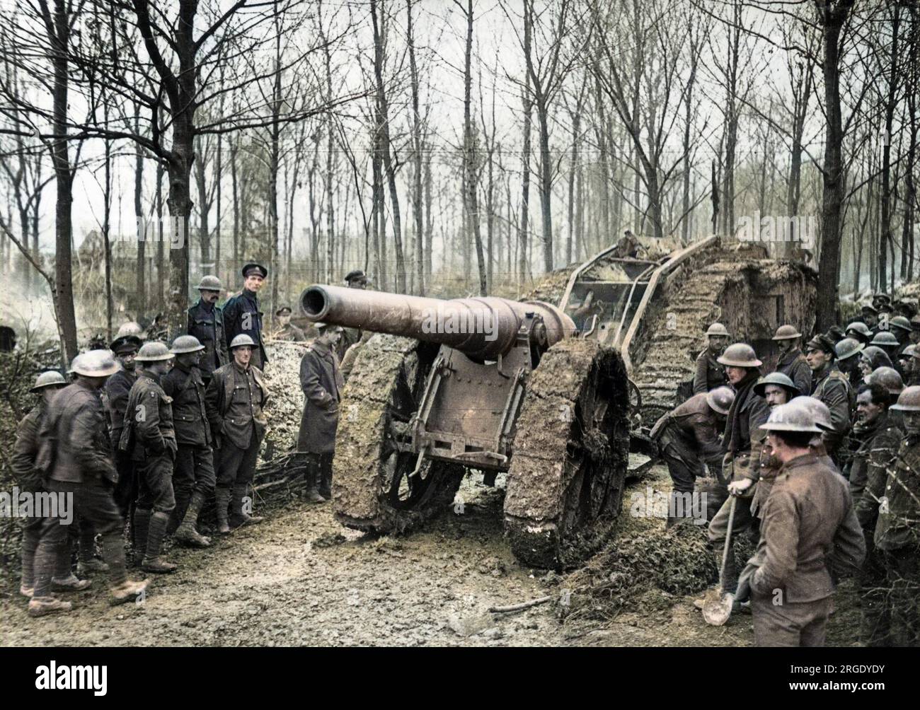 Eine 5,9-jährige deutsche Marinewaffe in der Nähe von Cambrai in Frankreich an der Westfront während des Ersten Weltkriegs. Stockfoto