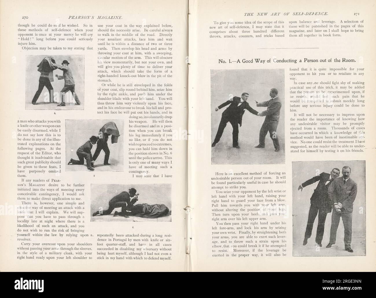 Seite 3-4 eines 8-seitigen Artikels von E .W.. Barton-Wright, der eine neue Form der Selbstverteidigung erfunden hatte, bartitsu. Diese Seite beschreibt eine „gute Möglichkeit, eine Person aus dem Raum zu führen“. Stockfoto