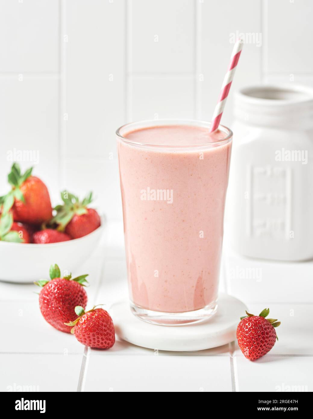 Erdbeer Milch Stockfoto