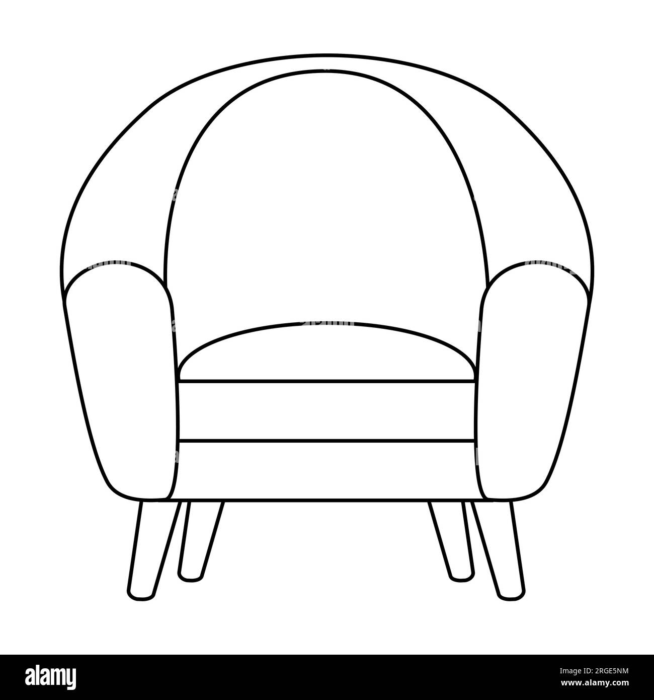 Bequemer Stuhl, Innendesign-Element für Wohnzimmer oder Schrank, Frontansicht, Doodle-Style Flachvektorzeichnung für Kinder Malbuch Stock Vektor