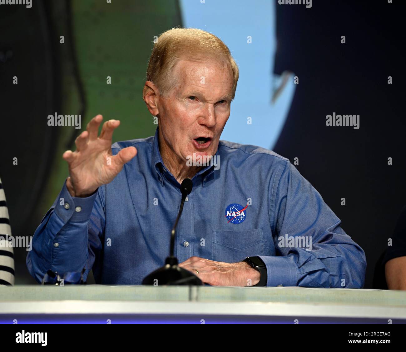 NASA-Administrator Bill Nelson äußert sich am Dienstag, den 8. August 2023, auf einer Pressekonferenz im Kennedy Space Center, Florida. Foto: Joe Marino/UPI Credit: UPI/Alamy Live News Stockfoto