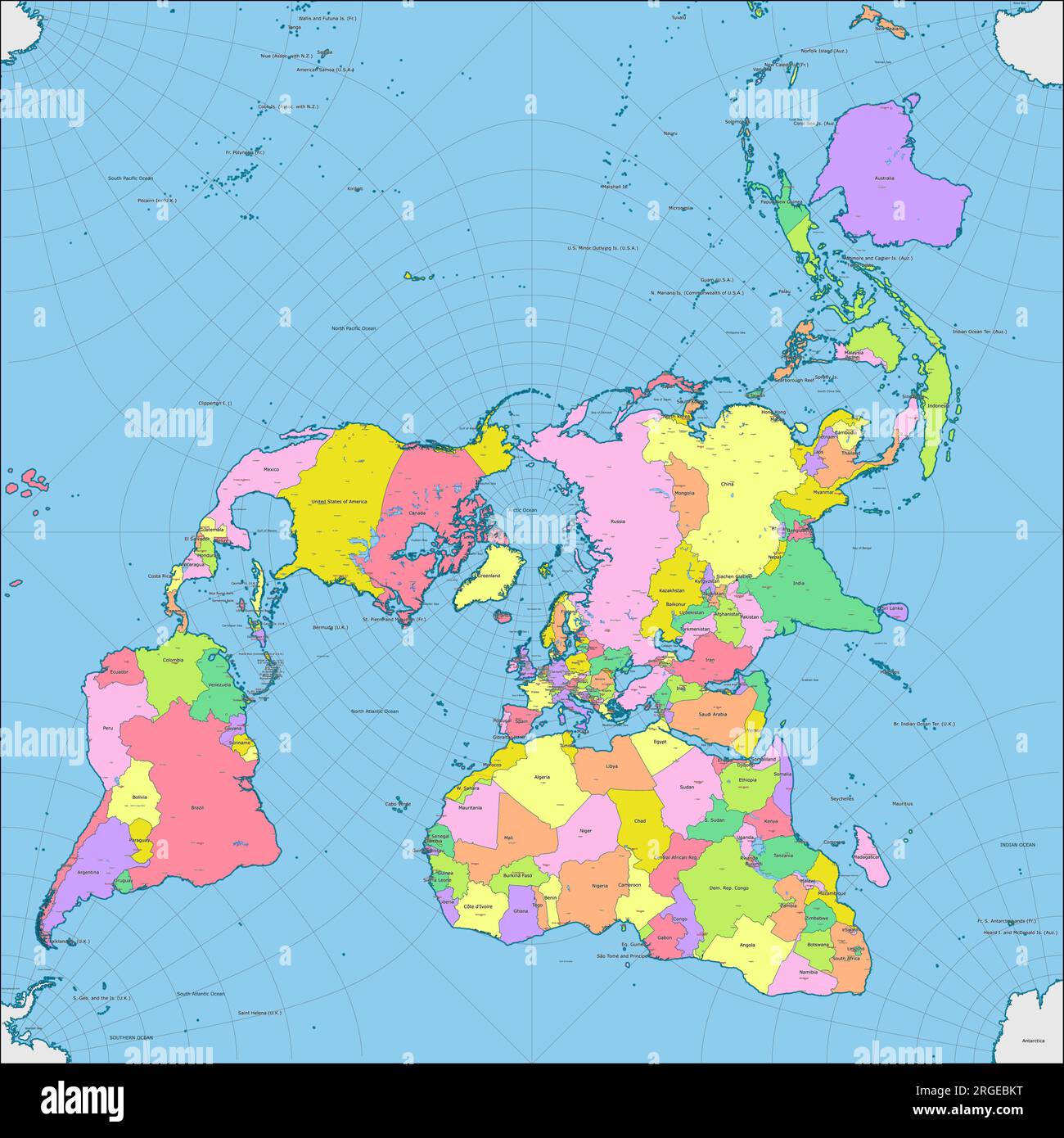 Vektor politische Weltkarte Peirce Quincuncial-Projektion Stock Vektor