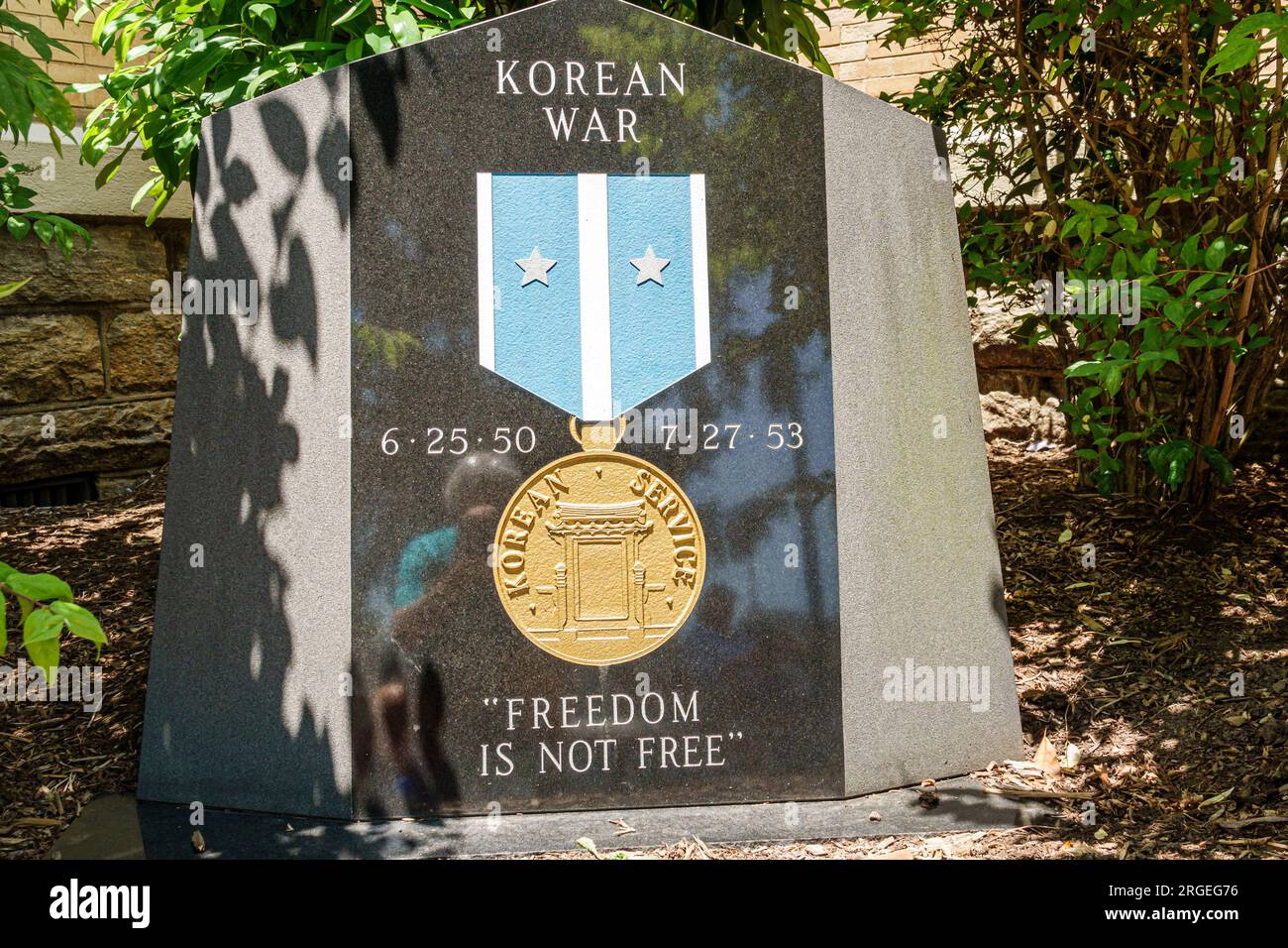 Hendersonville North Carolina, Main Street, Korean war Memorial Medaille Stockfoto
