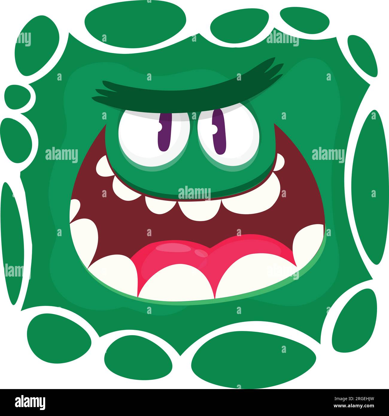 Wütendes Cartoon-Monster-Gesicht. Illustration eines gruseligen, mythischen Ausdrucks außerirdischer Kreaturen. Halloween-Design. Ideal für Partydekorationen oder Packas Stock Vektor